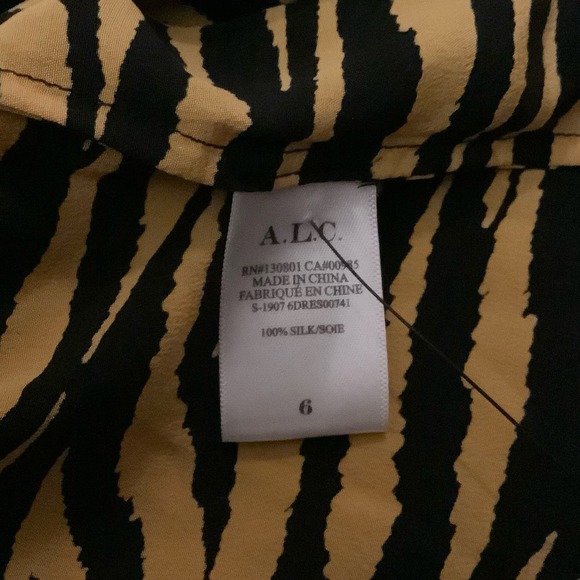 A.L.C. Jensen 100% Silk Tiger Print Draped Cocktail Dress 6 - Picture 7 of 9